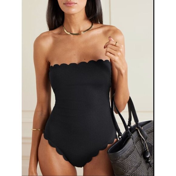 Marysia Chesapeake reversible strapless Scallop Edge Black One-Piece Swimsuit L - Picture 1 of 11